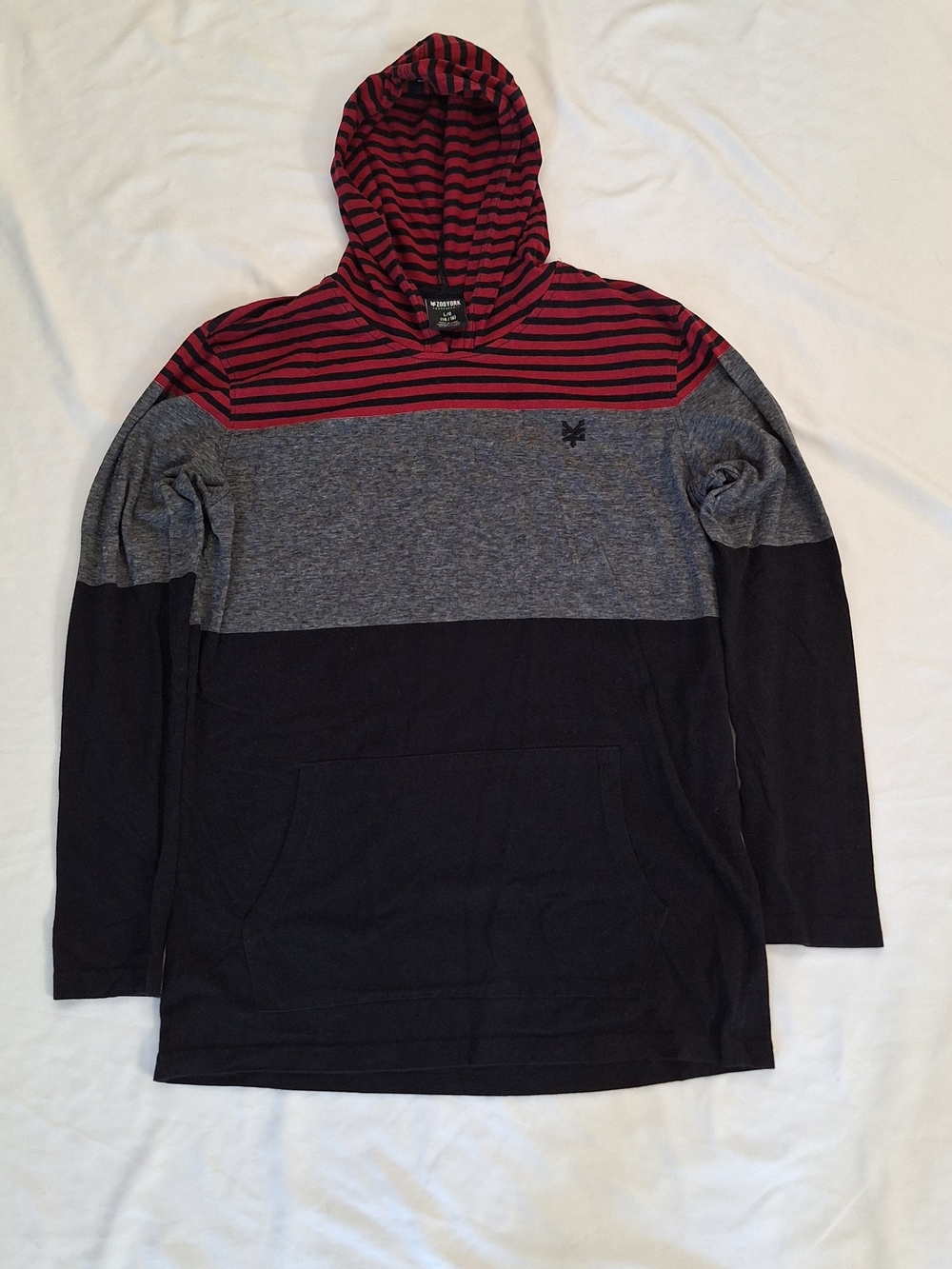 Zoo York Mens Maroon Black & Gray Color Blocked Long Sleeve Hooded TShirt Large